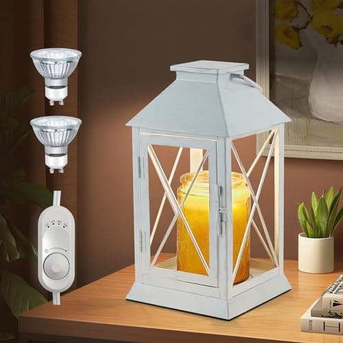 Aaffkaa Candle Warmer Lamp with Timer,Cande Warmer Lantern for Jar Candle,Dimmable Candle Lamp Warmer Farmhouse Heat Lamp with 2 Bulbs,Auto Shut Off & Adjustable Brightness-White