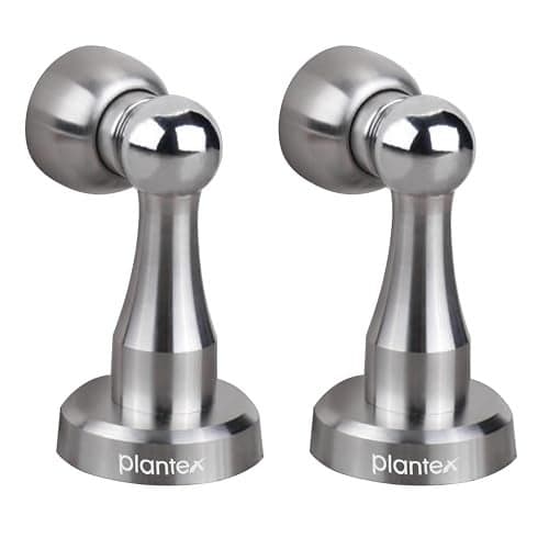 Plantex Stainless Steel 360 Degree 4 inch Door Magnetic Stopper for Home/Wall and Floor Mounted Soft-Catcher to Hold Wooden/Glass/PVC Door Stops - Pack of 2 (Matt Finish)