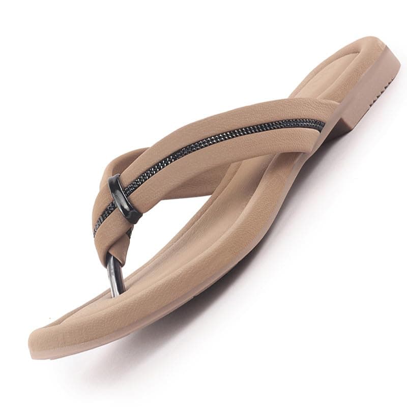 FAUSTO FST FKAWC-19008 KHAKI-38 Women Khaki Stylish Comfort Braided Design T-Strap Slip On Flats | Soft Cushioned Footbed Insole Thong Slippers | Office, Travel & Casual (5UK)