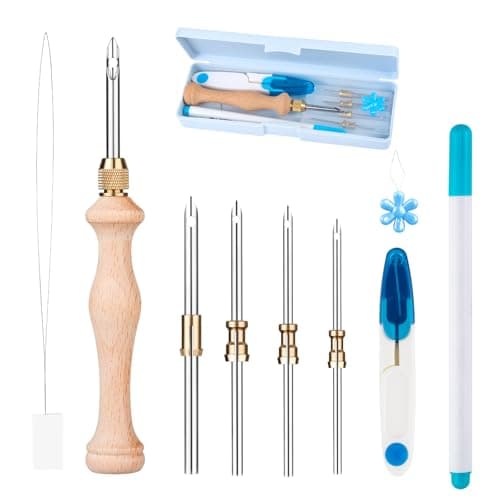 Punch Neddle Kit with Storage Box,Adjustable Punch Needle Tool with1.6mm/2mm/2.5mm/3.5mm/5mm Metal Needles,Punch Needle Set Adults Beginner for DIY Craft,Perfect for Decoration and Gifts(Blue)