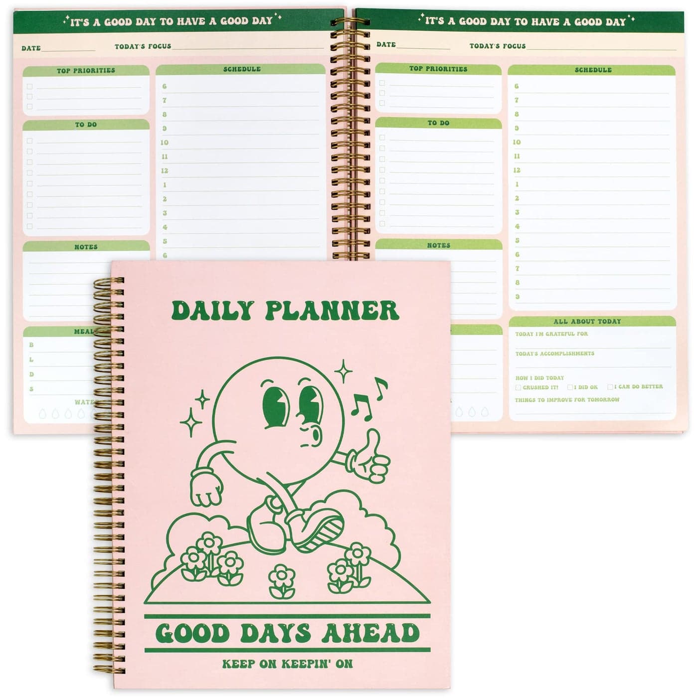 To Do List Cute Planner Undated Notebook A4 Large Hardcover Spiral Schedule Retro Notebook Aesthetic Daily for Students Girls Teens Pink Green 85x11
