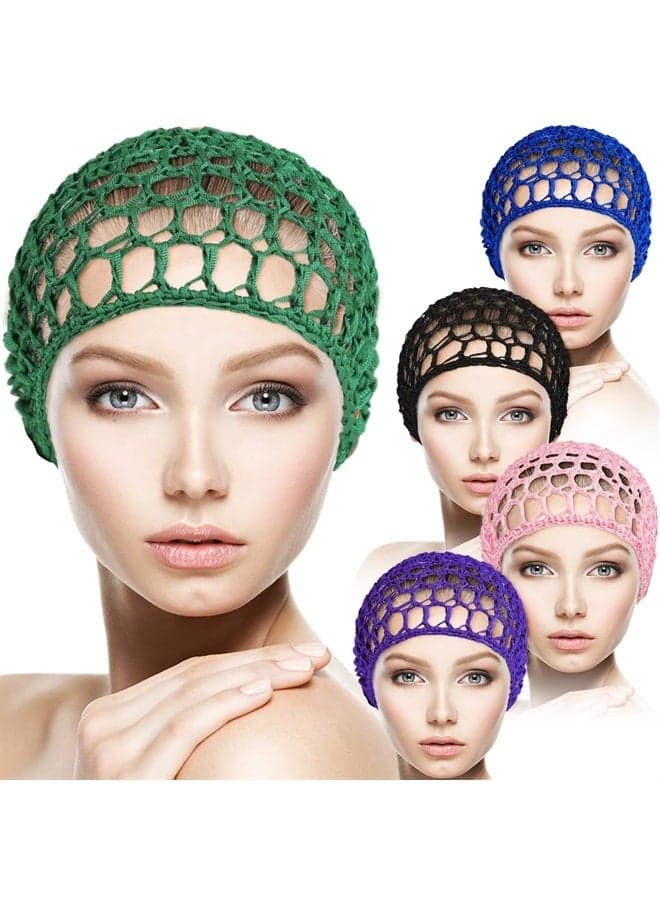 5Pcs Mesh Hair Net,Crocheted Thick Short Hair Net Cap,Soft Rayon Knit Snood Hat Sleeping,Women Hairnet Snoods Cover Ornament for Women Hair Accessories(Pink,Black,Blue,Purple,Green)