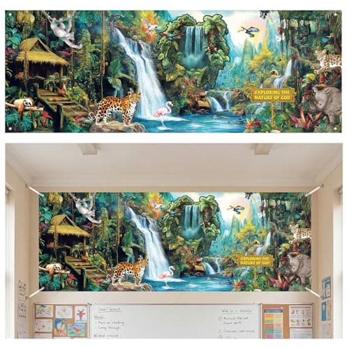 Frienda 18 x 6 ft Rainforest Falls Backdrop Decoration Extra Large 2026 VBS Backdrop Forest Animal Cabin Rainforest Waterfall Background for Home Photography Studio Vbs Photobooth Prop Decoration