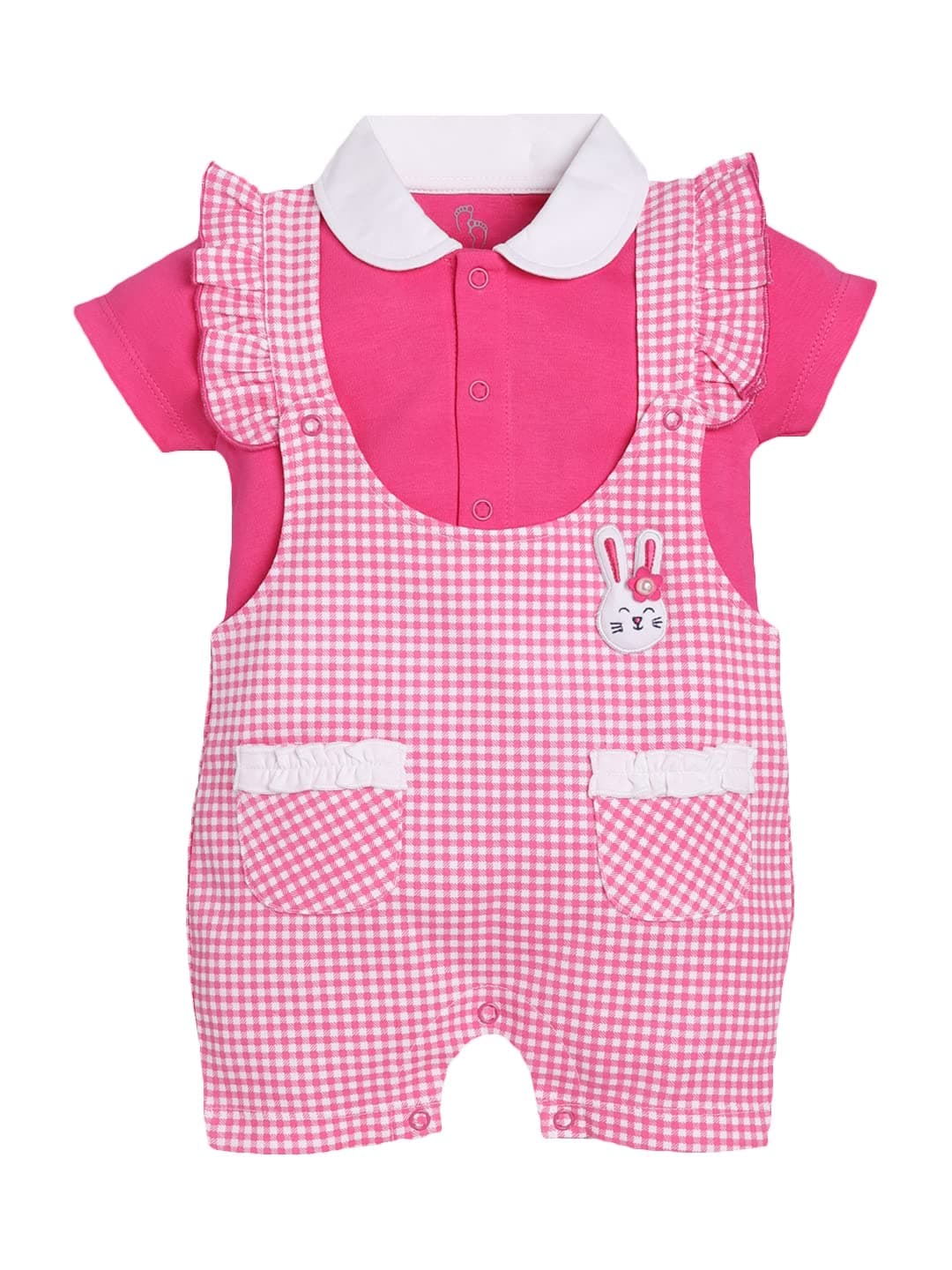 BABY GO 100% Pure Cotton Half Sleeves Dungarees for Baby Girls (18-24 Months, FUSHIA)