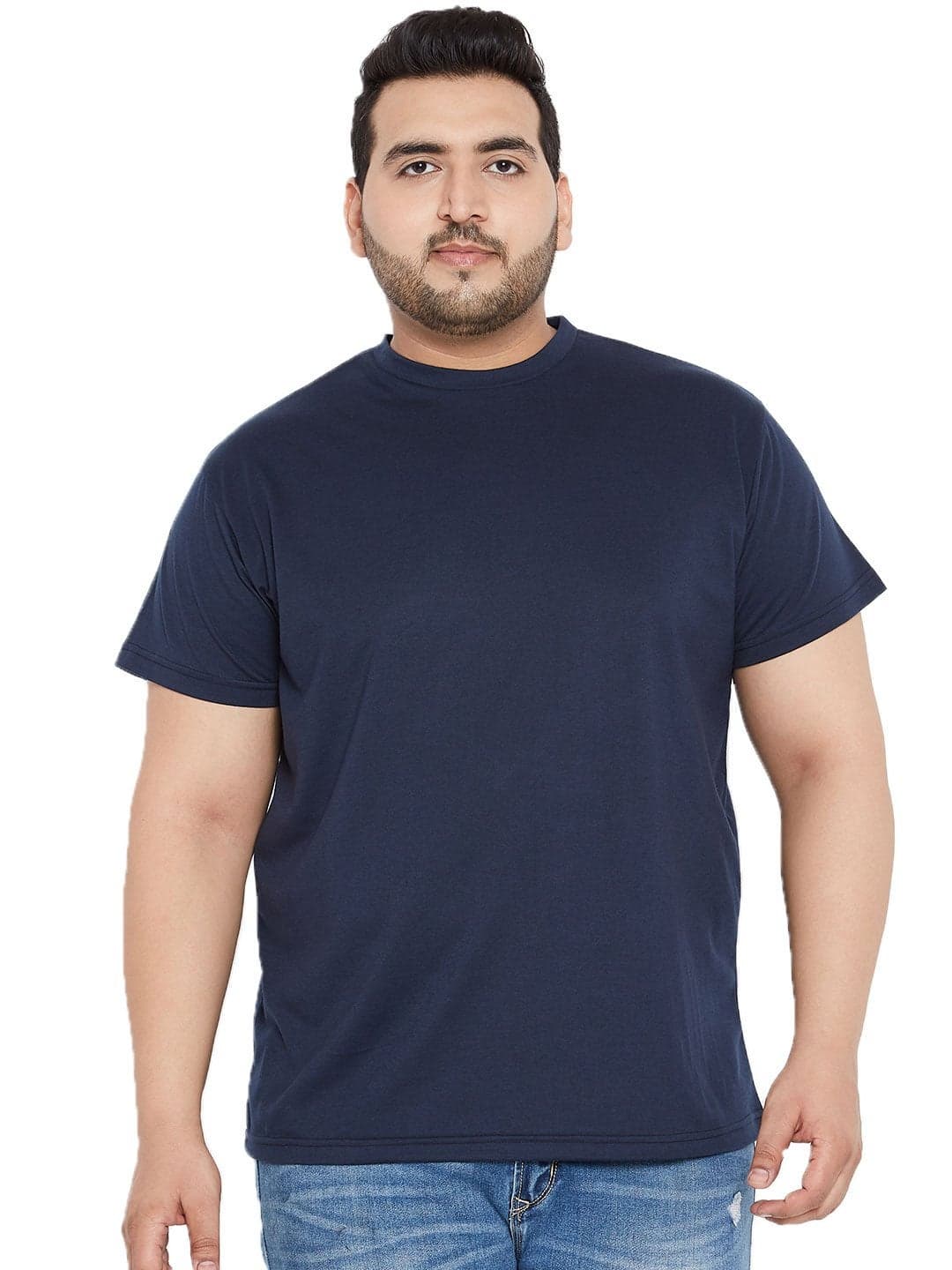 Bigbanana Plus Size Solid Men's Round Neck T-Shirt (Tony-Navy,Navy Blue,5XL)