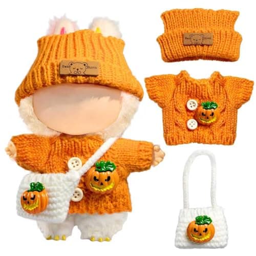 Clothes for LABUBU Doll NO Doll 3Piece Handcrafted Crochet Accessories for LABUBU 17cm Dolls Premium Fashion Outfit for LABUBU Dress Up Pumpkin Sweater Hat Bag