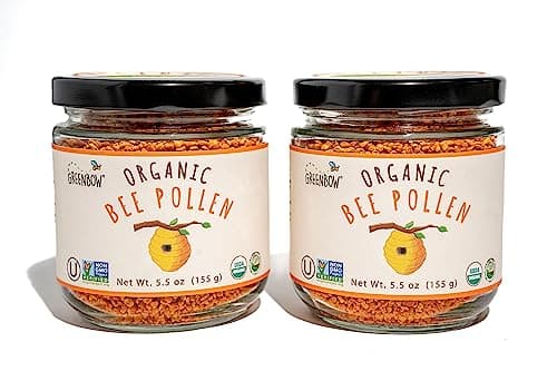 Greenbow Organic Bee Pollen 100 USDA Certified Organic NonGMO Pure Natural Bee Pollen Superfood Packed with Proteins Vitamins Minerals Kosher Certified Gluten Free 155g x 2 Jars