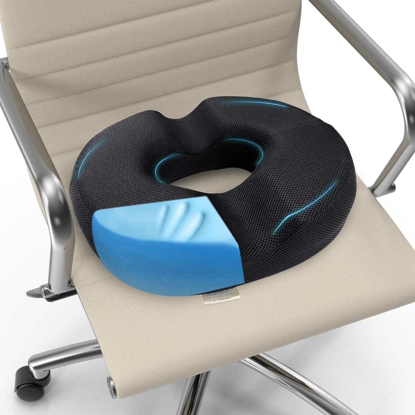 Sleepsia Cool Gel Memory Foam Donut Pillow for Tailbone Pain 1 Year Warranty Hemorrhoids Lower Back Support Orthopedic Ring Cushion for Office Chair Car Seat Piles Relief Black Memory Foam
