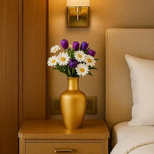 Market99 Metal Flower Holder - Surahi Shape Decorative Vase for Living Room|Golden Crackle Design | Home Decor Accent Piece for Tabletop, Corner, Shelf & Gifting | Timeless Elegance for All interiors