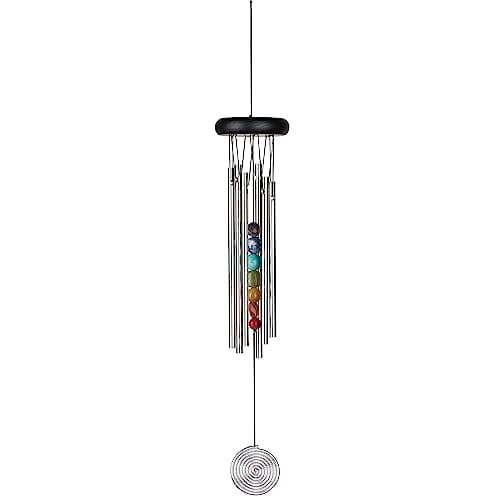 Woodstock Wind Chimes for Outside, Outdoor Decor, Outdoor and Patio Decor, Porch Decor, Meditation, Yoga, Awareness, Relaxation, 17" Woodstock Chakra Chime Seven Stones (CC7)