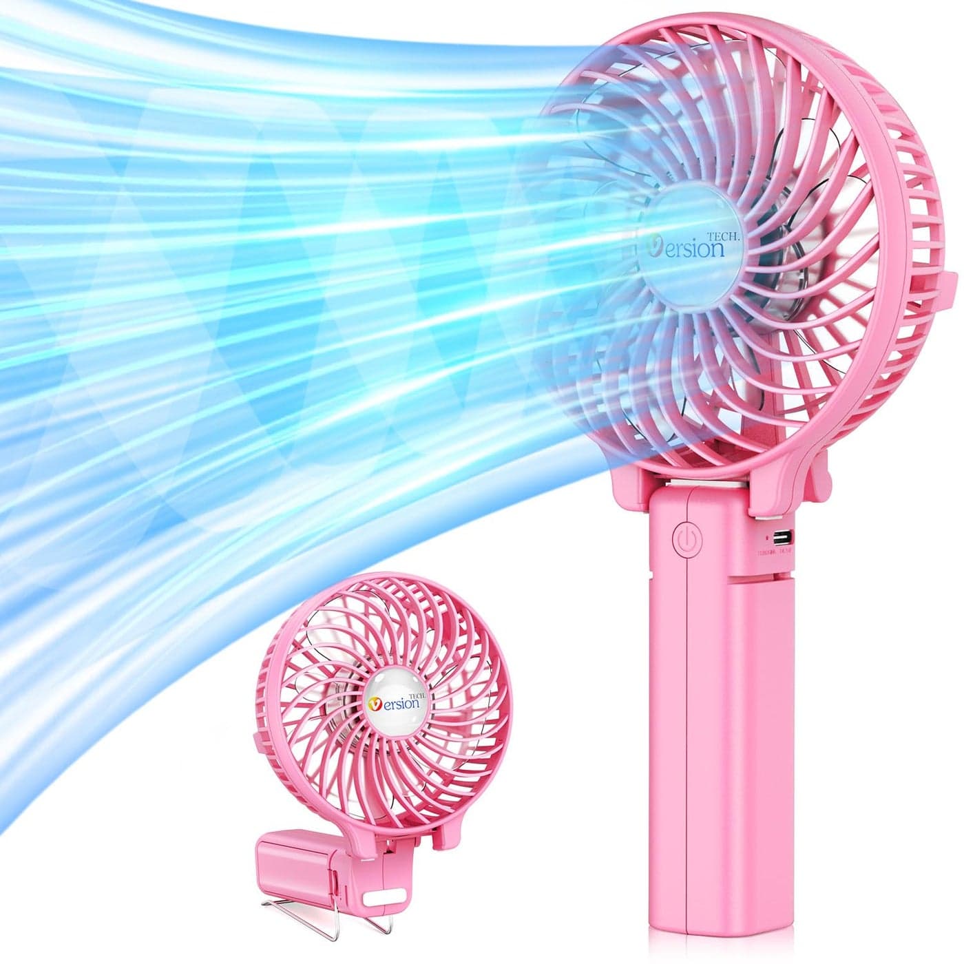 VersionTECH Portable Handheld Fan PowerfulDurable4000mAh180 Foldable Mini Table Fans with USB Rechargeable Battery Operated Cooling Accessories for Personal Use Travel Office Pink