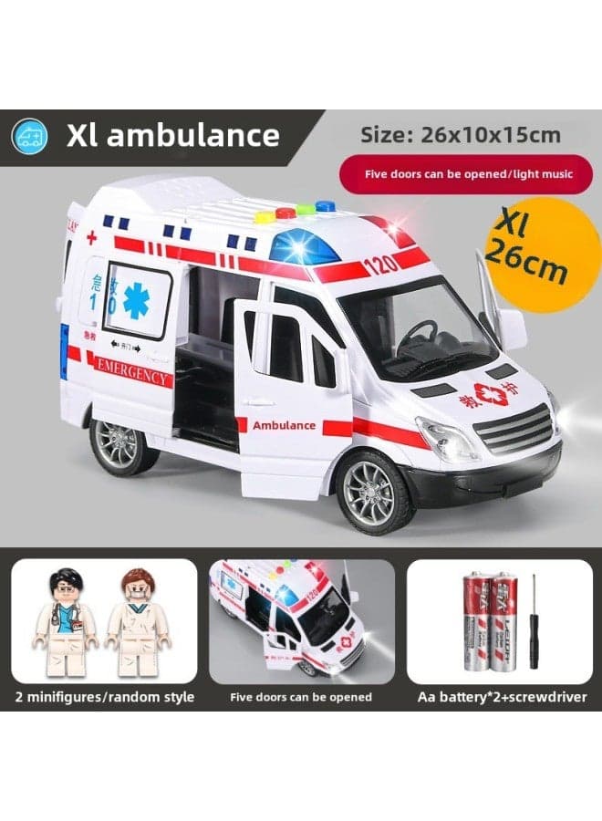 120 Ambulance Police Car Toy Large Size Child Simulation Boy Girl Engineering Fire Car Model 1-3 Years Old-Color:Extra Large 26cm Five-door Ambulance