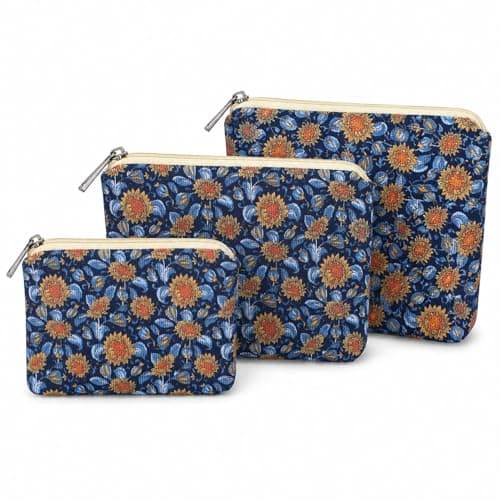 BBORGDC Small Cosmetic Bag Set of 3 for Purse Sunflower Print Cotton Makeup Pouch Set 3 Sizes Zipper Organizer for Travel Toiletries Gift for Her Birthday Bridesmaid Best Friend