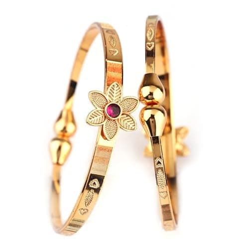 Shining Diva Fashion Set Of 2 Latest Traditional Design 18k Gold Plated Adjustable Bracelet Bangles for Women (Golden)(15233b)