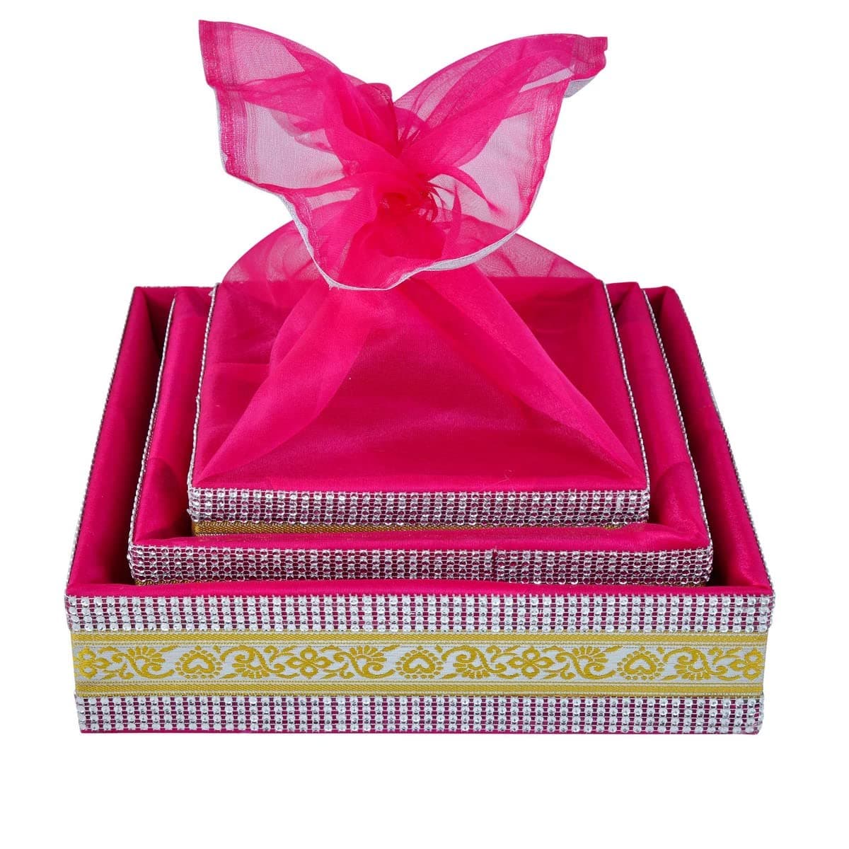 LINE N CURVES 3 Set Gift Organizer Baskets Dry fruit Gifting Box Wedding Hamper Trays Baby Shower Gift Packing Rani Pink