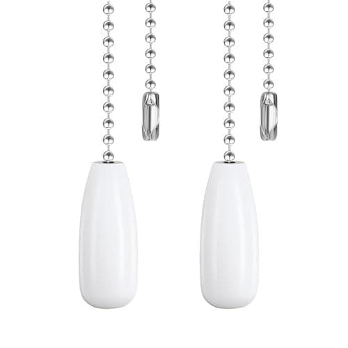 Dotlite Ceiling Fan Pull Chain Extender 2pcs Wooden Decorative Pendant Extension Chains 12 Inches Lighting Fan Beaded Ball Fan Cord Extender Ornament with Connector Wooden White