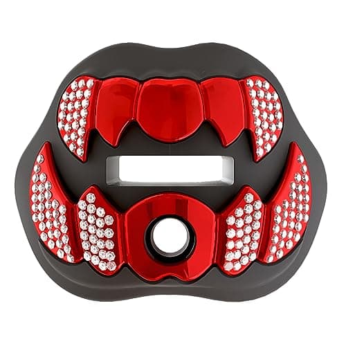 LeCool Football Mouth Guard with Connected Strap- 3D Beast Chrome Adult and Youth Mouth Guard-Mouth Piece for Sports for Maximum Air Flow and Teeth Protection (Black-Red, with Diamonds)