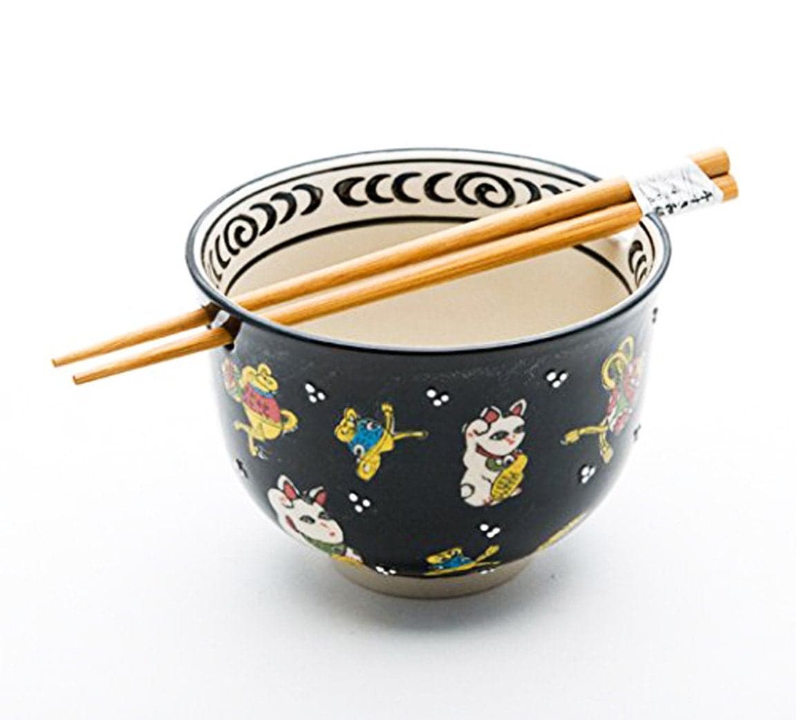 Happy Sales HSRBLUCA Japanese Ramen Udon Noodle Bowl with Chopsticks Gift Set Lucky Cat