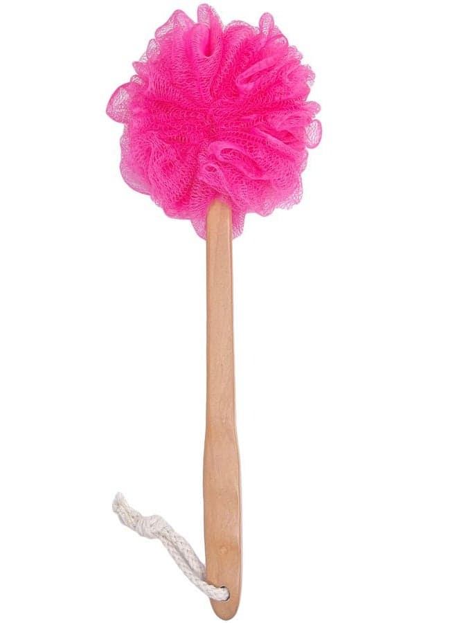 Shower Loofah Body & Back Scrubber - Exfoliating Loofah Bath Brush On a Stick - with Long Wooden Handle Back Brush for Men & Women - Easy Reach Body Wash & Lotion Applicator(Red)