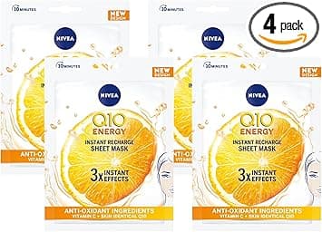 NIVEA Q10 C Power AntiWrinkle Energy Sheet Mask 1 Piece Anti Ageing Moisturiser Mask with Vitamin C Face Mask with Coenzyme Q10 Anti Wrinkle Cream Mask Pack of 4