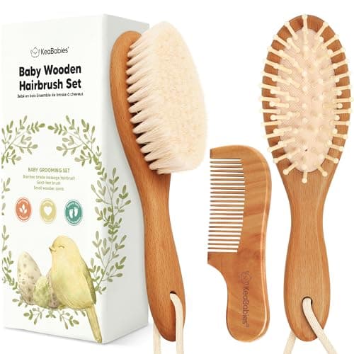 Baby Hair Brush and Comb Set for Newborn Wooden Baby Hair Brush Set with Soft Goat Bristle Baby Brush Set for Newborns Baby Brush and Comb Set Girl Boy Toddler Cradle Cap BrushOval Golden Oak