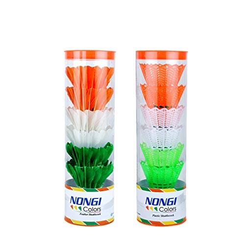 NONGI Tricolors Combo Badminton Feather and Plastic Shuttle Corks || Made in India || Multicolor - Medium Speed - 78