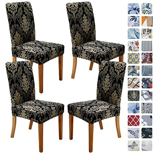 SPRINGRICO Chair Covers for Dining Room Set of 4, Stretch Dining Chair Cover, Washable Spandex Kitchen Parsons Chair Slipcovers, Removable Seat Protector for Home or Party (4 Pack, Royal Black1)