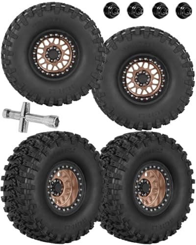 hopsupRC 22 RC Wheels for 110 SCX10 90046 AXI03007 TRX4 TRX6 VS410 Gen7 Gen8 MST CFX D90Aluminium RC Truck Tires Highway Tires 22 RC Wheels 22 Beadlock Wheel Rim RC Tires 135 55MMBronze
