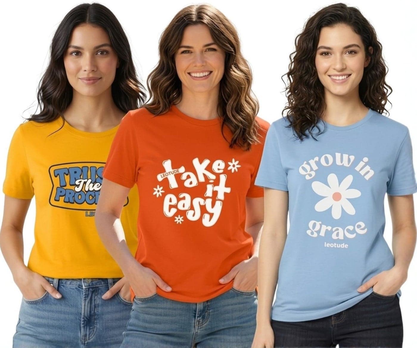 LEOTUDE Women Round Neck Half Sleeve Graphic Printed T-Shirt Combo Pack of 3 | Top for Girls & Women (G69 Mix_P_Orgn-mstd_XL)