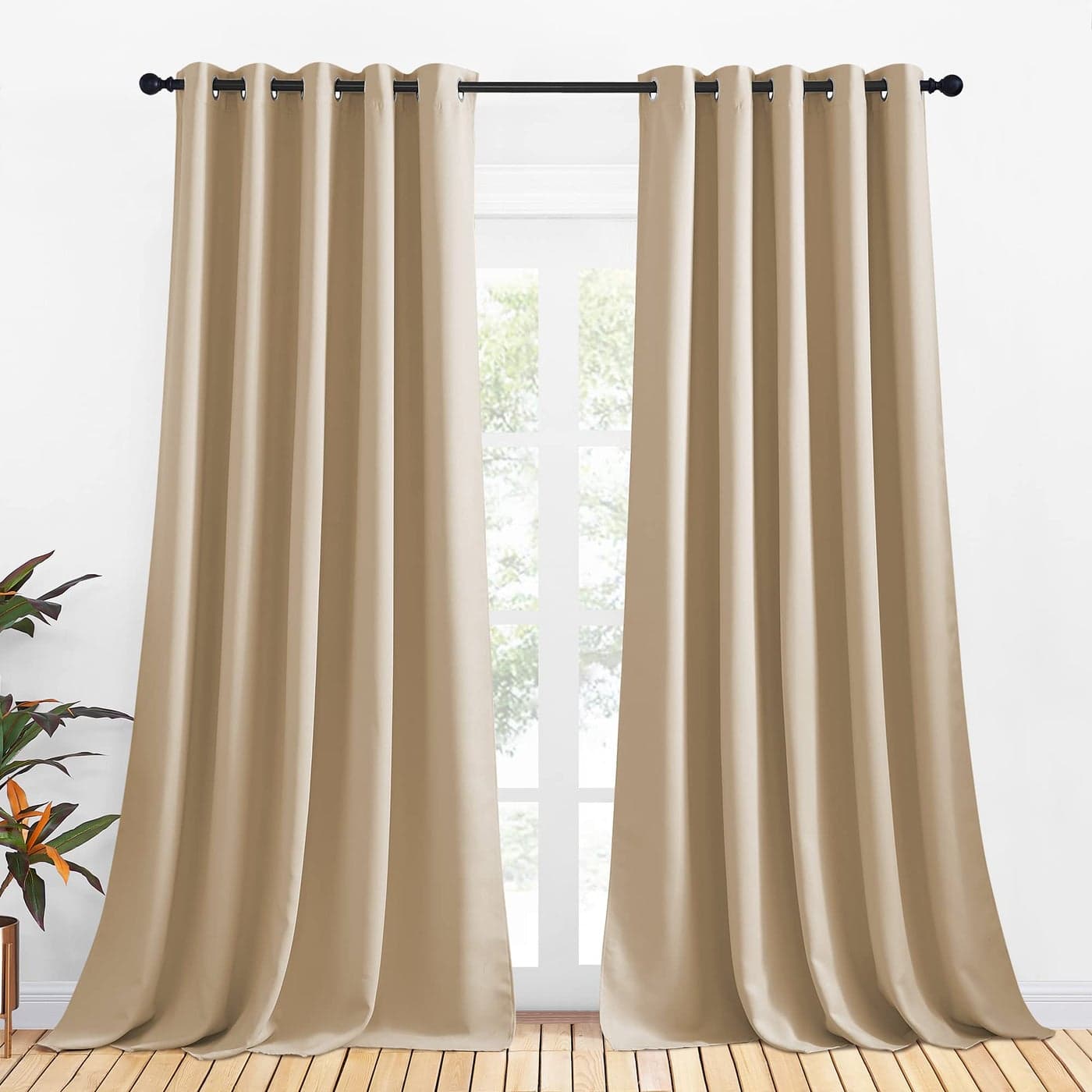 NICETOWN Room Darkening Draperies Window Curtain Panels Thermal Insulated Grommet Room Darkening Curtains for Bedroom Biscotti Beige 2 Panels W70 x L108 inch