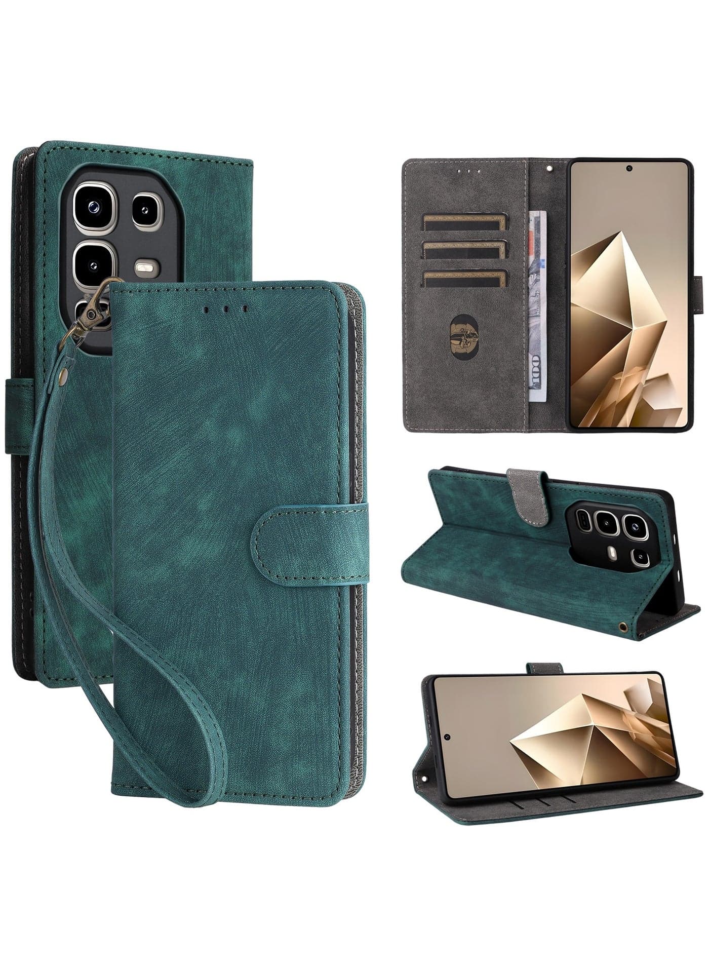For Infinix Note 50 Pro+ 5G Flip Cover with Detachable Lanyard, PU Leather Full Body Protection Shockproof Flip Mobile Phone Case, RFID Anti-theft Brush Folio Wallet Case