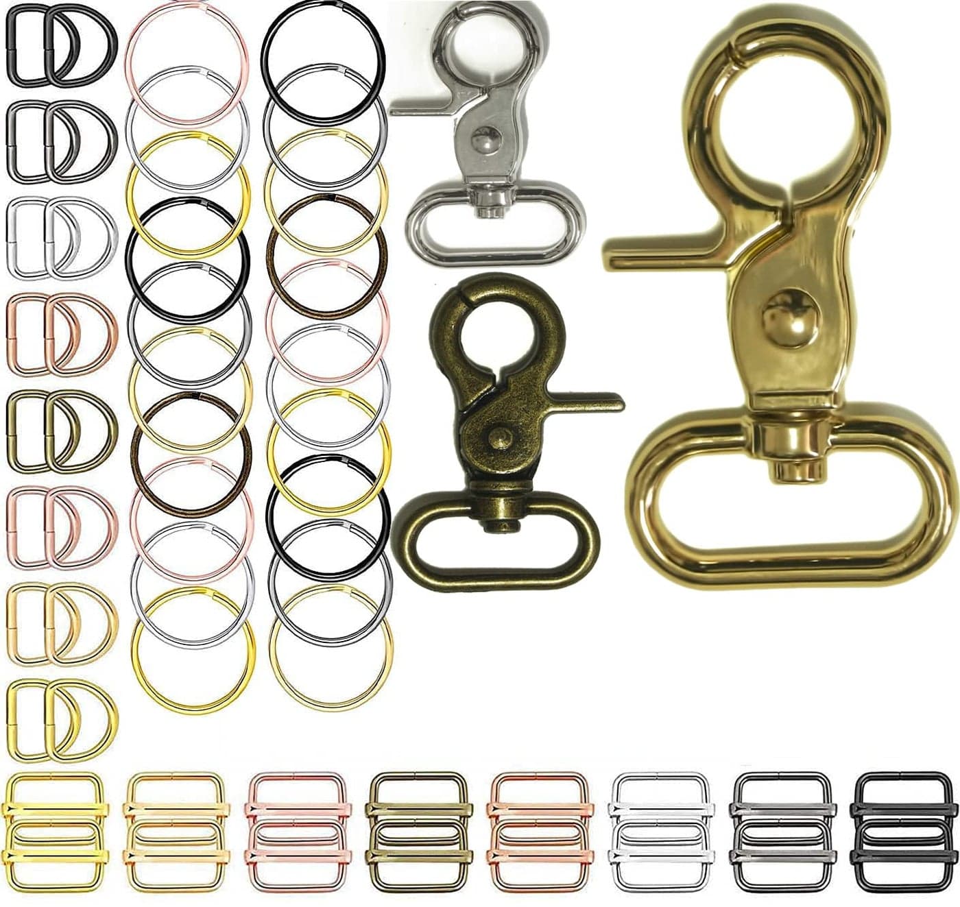 DIY Crafts 30 Sets, Chrome Gold, Iron Lobster Claw Clasps Swivel LanyardsTrigger Snap Hooks Strap, D Rings Slide Buckle for Keychain, Bags and Jewelry Fin (30 Sets, Chrome Gold)