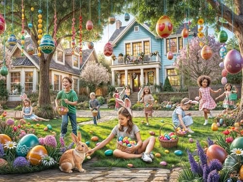Vermont Christmas Company Easter Egg Hunt Jigsaw Puzzle 550 Piece Large Pieces Fully Interlocking Randomly Shaped 24 x 18