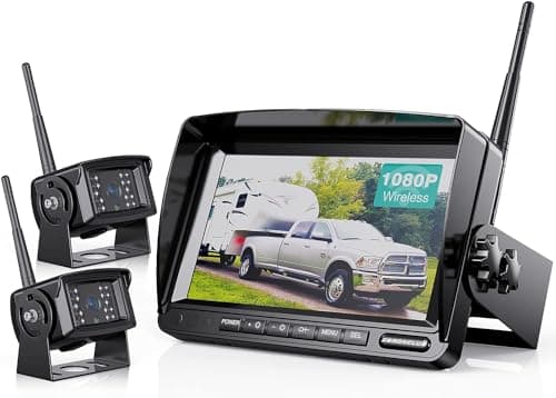 ZEROXCLUB Digital Wireless Backup Camera System Kit, IP69K Waterproof Wireless 2 Rear View Camera + 7’’ LCD Dual Split Monitor for RV/Truck/Bus/Camper/Trailer (WX02)