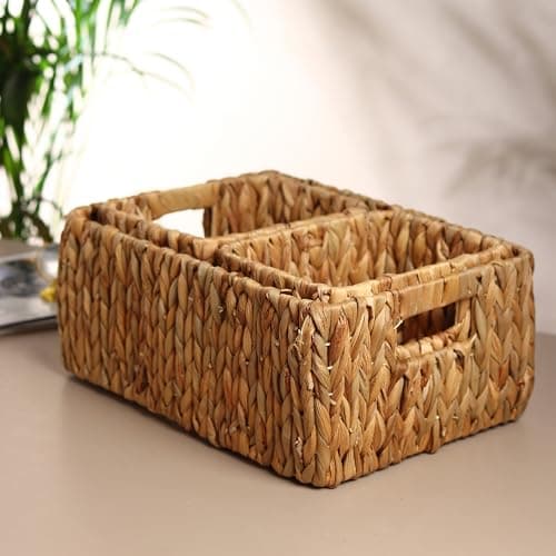 Habere India-All The Cultures Fabricating India Storage Organizer For Clothes | Cupboard Organizer | Basket For Home Storage (3 Baskets: 1 Outer, 2 Inner)