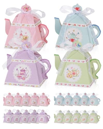 Liobelon 24 Pieces Floral Tea Party Favors Boxes Centerpiece Table Decoration Teapot Favor Boxes Tea Party Treat Gift Boxes Goodie Treat Bags Candy Boxes for Wedding Baby Shower Tea Party Decorations