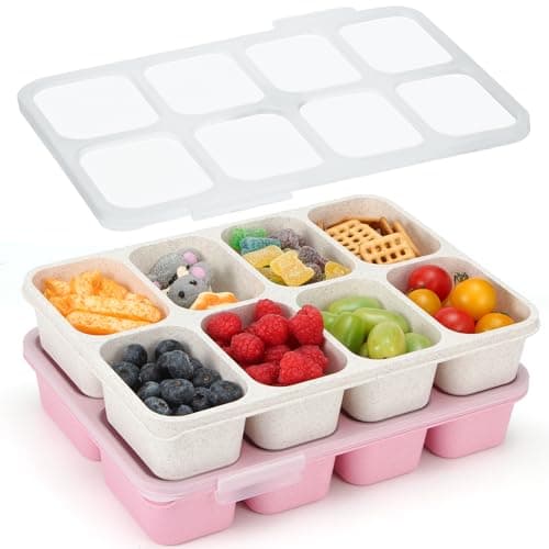 MaMix Snackle Box Container,Leak-Proof Snack Box 8 Compartment Divided Serving Tray with Lid, Dishwasher Safe Food Containers for Fruit Candy Snack Nuts Veggie Party (2 PACK)