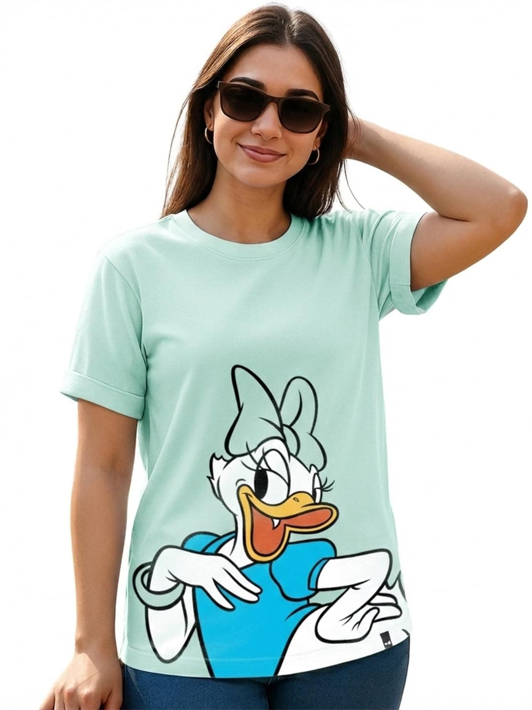 Bewakoof Official Disney Merchandise Women's Graphic Print Boyfriend Fit Half Sleeve Round Neck Cotton Relaxed Fit T-Shirt_608334_Green_XS