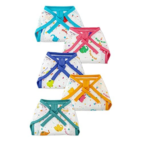pom-pom SWEET HEARTS Tie up Nappy For Babies, Reusable, Washable Soft Muslin Cotton Nappy/Langot for New Born Baby | Gentle on Baby Skin | Helps in Potty Training | 3-6 months | Pack of 5 | Printed