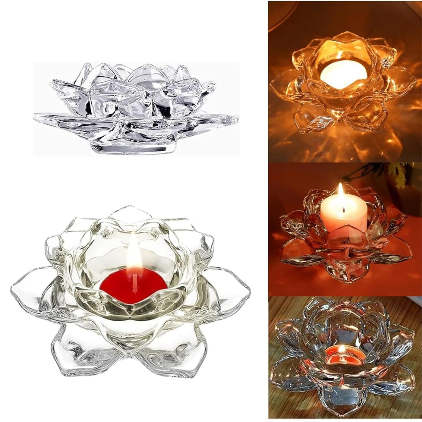 ZELOVI 2Pcs Lotus Candle Holders Tealight Tea Light Candle Holders Votive Candle Holders Bulk Clear Glass Candle Holder for Table Centerpiece Wedding Party Home Decor 2PcsClear