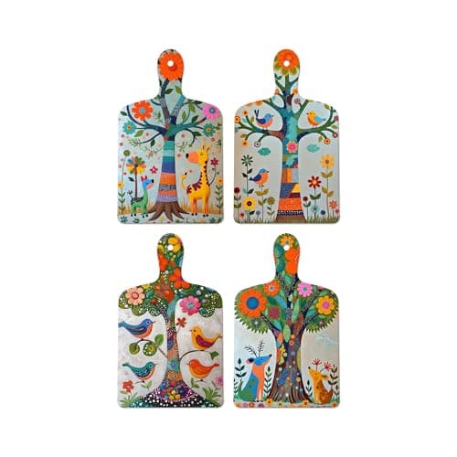 Artvibes Indian Folk Art Tree of Life Decorative Wall Art MDF Wooden Wall Hanger for Home | Printed Wall Decoration | Graphic Artwork | Wall Illustrations | Sceneries | Gift Items (WH_5656N), Set of 4