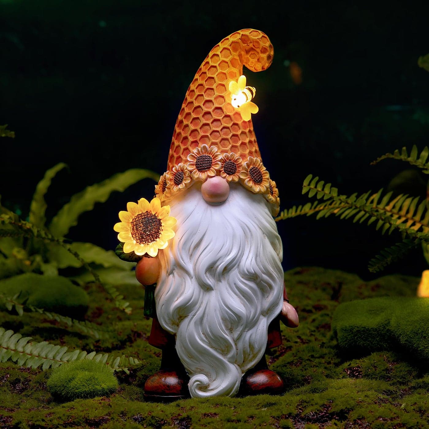 Olekki Garden Gnomes Outdoor Sunflower Gnome Statue with Solar LED Lights for Yard Patio Lawn Ornaments Best Garden Gifts for Mothers Day Housewarming Festival