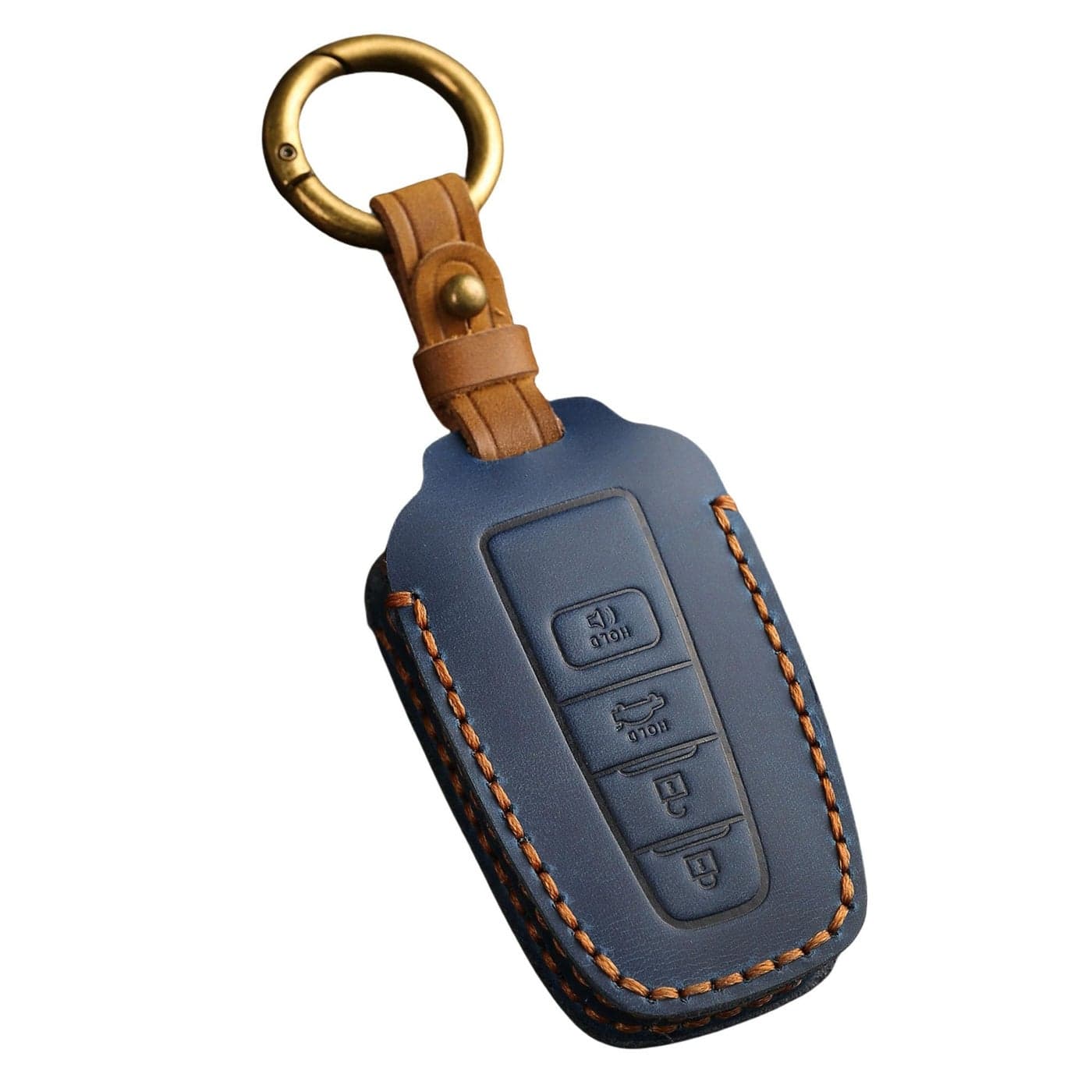 Hontumax Genuine Leather 4Button Key Fob Cover for Toyota RAV4 Highlander Camry CHR Avalon Corolla 4Runner Mirai Prius 2018 2019 2020 2021 2022 2023 2024 2025 Blue