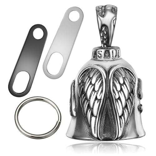 Jvuouxy Guardian Angel Motorcycle Bell Handful Good Luck Bells & Keyring Drive Safe Pendant Accessories Lead-Free Pewter Bike Bell Good Luck Gift for Men Women Guard Riding Safety