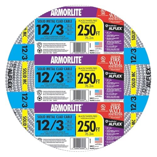 Armor lite Type Mc Aluminum Armored Cable, 12/3, 600 Volts, 250 Ft. Coil