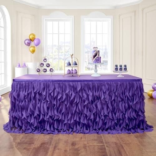 Leegleri Purple Tulle Curly Willow Table Skirt for Little Mermaid Party Baby ShowerTutu Ruffle Rectangle Table Skirts L 9ftH 30in Table Skirt