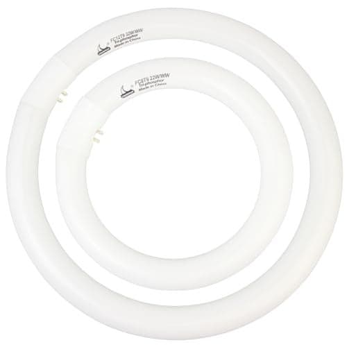 FC8T9/KB 22W and FC12T9/KB 32W Warm White Set, Round Fluorescent 8 inch T9 22 Watts & Circular Light Bulbs 12 inch 32 Watts Pack, Circline Kitchen and Bath Ceiling Fan Bulb, 3000K, G10q Prong