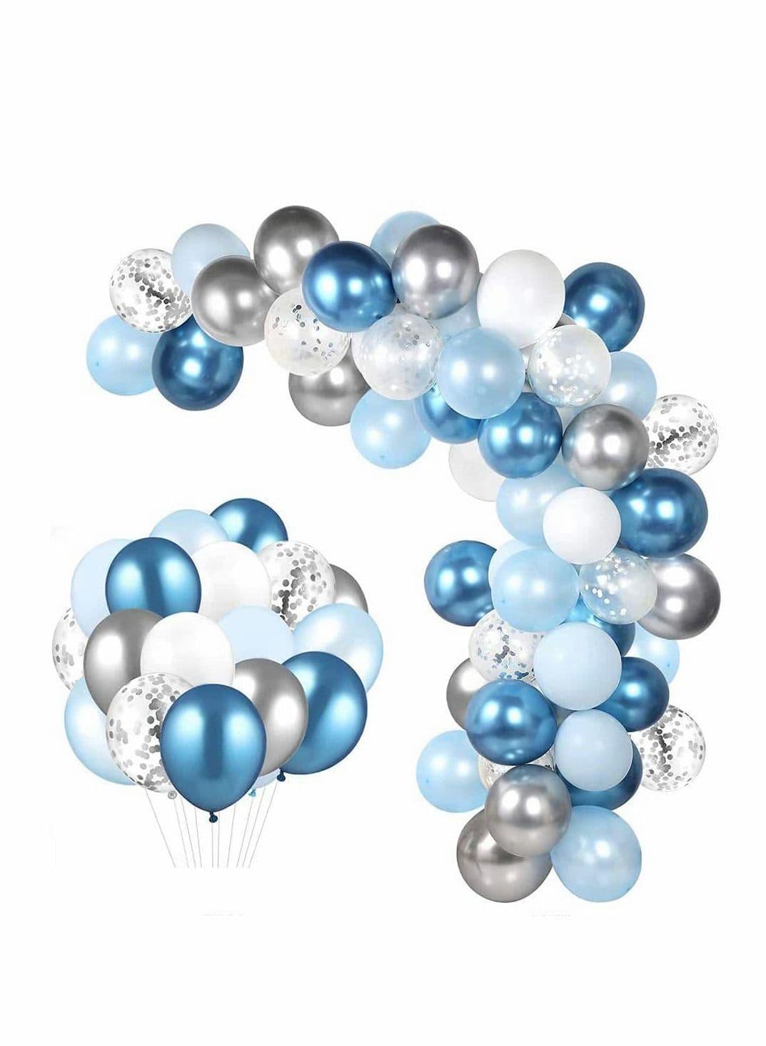 Blue Ocean Balloons Arch Kit, 104 Pcs Metallic Balloon, for Wedding Baby Shower Birthday, Anniversary Party Decorations, Silver White Arch, theme Birthday Decor