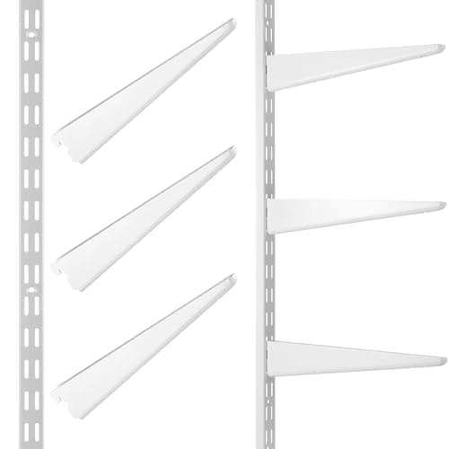 Colingmill 8 Pcs White Twin Rail Upright Wall Shelving System 25 Inch with Adjustable Shelf Bracket 11.5 Inch Heavy Duty Storage Rack Metal Support System for Kitchen Closet Home Indoor