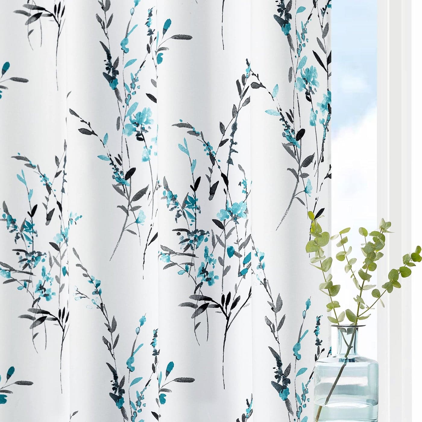 MYSKY HOME Floral Curtains for Living Room Thermal Insulated Light Blocking Grommet Leaf Flower Soft Curtains for Dining Room Patio Bedroom 52 Inch by 84 Inch 2 Pieces Teal